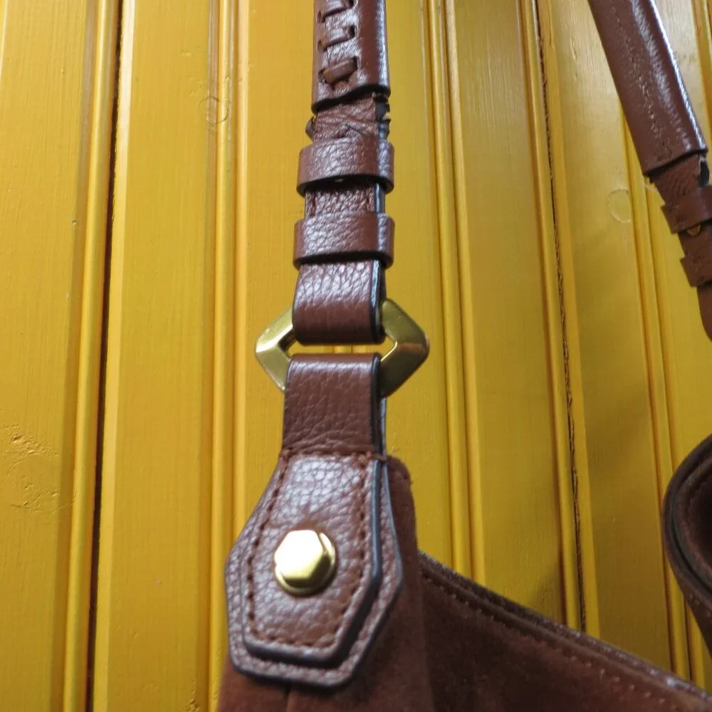 Suede OR YANY Large Brown Leather Shoulder Handbag